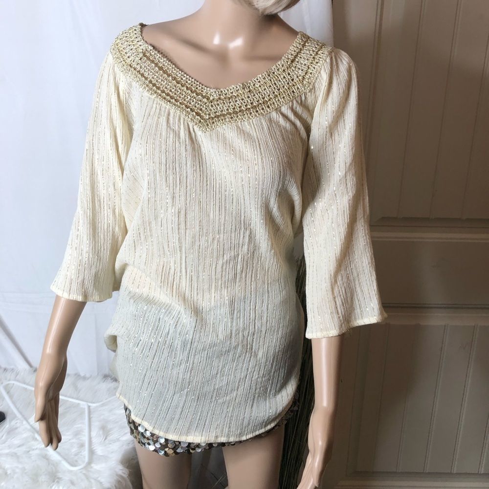 Lane Bryant gold thread 3/4 sleeve blouse sz14/16